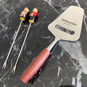 LAST CHANCE SALE!Amsterdam Cheese Slicer Wood + Man and Woman Dutch Couple Forks